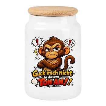 Guck mich nicht in diesem Ton an Äffchen - Keksdose mit Holzdeckel - Weiß - Vorne