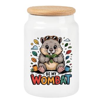 Wombat avec feuilles vertes et lunettes - Boîte à biscuits avec couvercle en bois - blanc - Devant