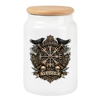 Vegvisir Nordischer Kompass - Keksdose mit Holzdeckel - Weiß - Vorne