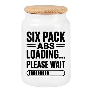 Six Pack Abs Loading... Please Wait - Cookie Jar with Wooden Lid - white - Front