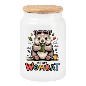 Doux amour de Wombat - Boîte à biscuits avec couvercle en bois - blanc - Devant