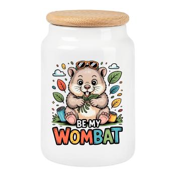 Be My Wombat – héros coloré et câlin - Boîte à biscuits avec couvercle en bois - blanc - Devant