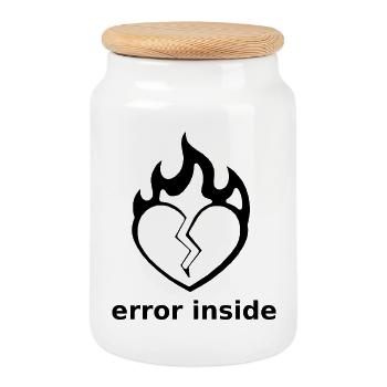 Error Inside – Broken Heart in Flames - Cookie Jar with Wooden Lid - white - Front