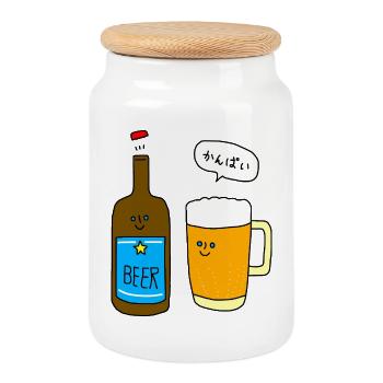 Kanpai! - Japanese speaking beer - Cookie Jar with Wooden Lid - white - Front