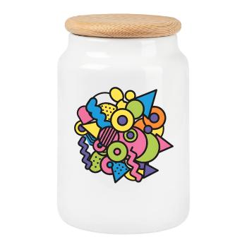 Bunte Memphis Formen Retro Pop Art Design 90er - Keksdose mit Holzdeckel - Weiß - Vorne