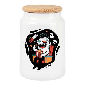 Cinema Monster Popcorn Fun - Cookie Jar with Wooden Lid - white - Front