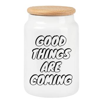 Good Things Are Coming - Cookie Jar with Wooden Lid - white - Front