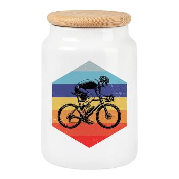 Idée cadeau pour un vélo de route avec vélo de route - Boîte à biscuits avec couvercle en bois - blanc - Devant