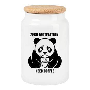 Null Motivation Brauche Kaffee – Müder Panda-Humor - Keksdose mit Holzdeckel - Weiß - Vorne