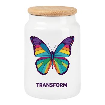 Rainbow Geometric Butterfly - Cookie Jar with Wooden Lid - white - Front