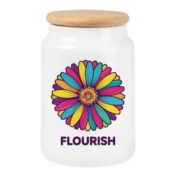 Flourish Bloom Colorflower - Cookie Jar with Wooden Lid - white - Front