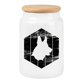 German Shepherd Sketch - Cookie Jar with Wooden Lid - white - Front