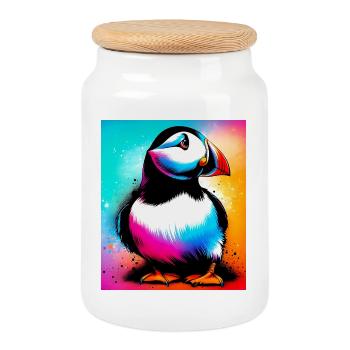 puffin - Cookie Jar with Wooden Lid - white - Front