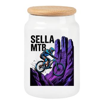 Sellaronda Italy Neon MTB Cliff Ride - Cookie Jar with Wooden Lid - white - Front