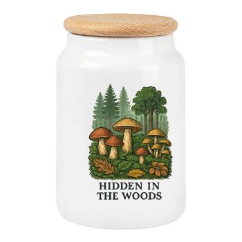 Forest Mushrooms Secret - Cookie Jar with Wooden Lid - white - Front