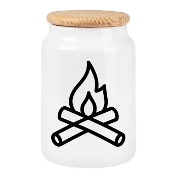 feu de camp - Boîte à biscuits avec couvercle en bois - blanc - Devant