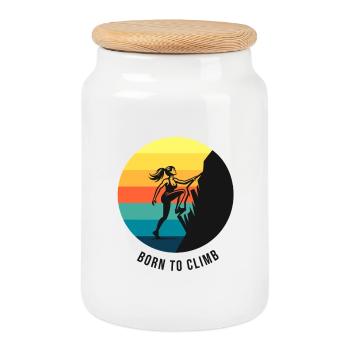 Klettermädchen, geboren, um Rainbow Bouldering zu besteigen - Keksdose mit Holzdeckel - Weiß - Vorne