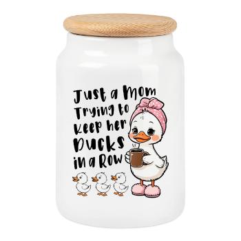 Mom tries to keep her ducks in line - Cookie Jar with Wooden Lid - white - Front