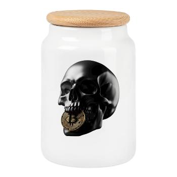 Bitcoin Skull Design für Krypto Coin Fans - Keksdose mit Holzdeckel - Weiß - Vorne