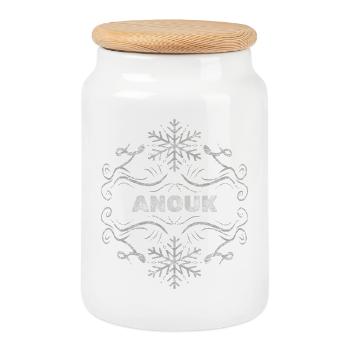 Nom de fille Anouk - Boîte à biscuits avec couvercle en bois - blanc - Devant