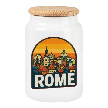 Art rétro du Colossée du Coucher de Soleil de Rome Skyline - Boîte à biscuits avec couvercle en bois - blanc - Devant