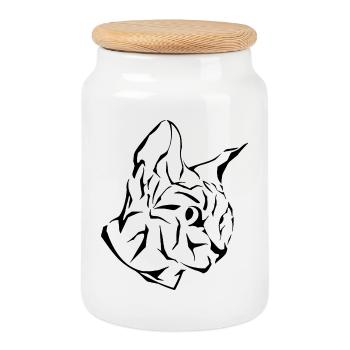 Sphinx Cat Head Tribal - Cookie Jar with Wooden Lid - white - Front