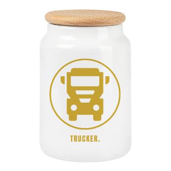 TRUCKER. Success Edition – Minimalist Gold Design  - Keksdose mit Holzdeckel - Weiß - Vorne