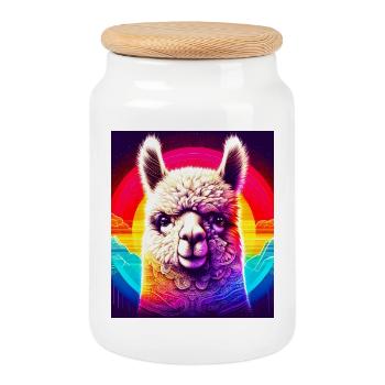Alpaca - Cookie Jar with Wooden Lid - white - Front