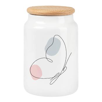 Abstract Line Art Minimal Aesthetic Butterfly - Keksdose mit Holzdeckel - Weiß - Vorne