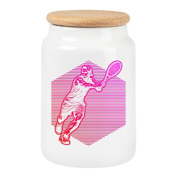 Gift idea for a tennis with tennis - Cookie Jar with Wooden Lid - white - Front