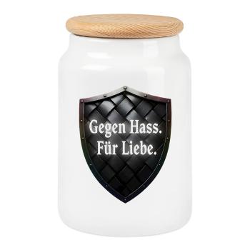 Gegen Hass Für Liebe Schild Statement - Keksdose mit Holzdeckel - Weiß - Vorne