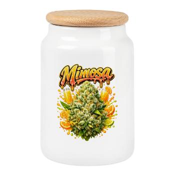 Mimosa Graffiti Print - Cookie Jar with Wooden Lid - white - Front