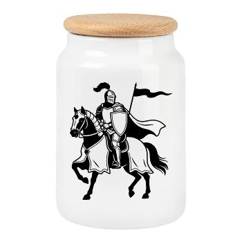 Knight on horse - Cookie Jar with Wooden Lid - white - Front