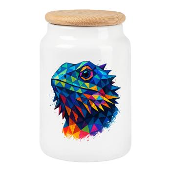 Dragon Barbu Géométrique Style Low Poly Bleu - Boîte à biscuits avec couvercle en bois - blanc - Devant