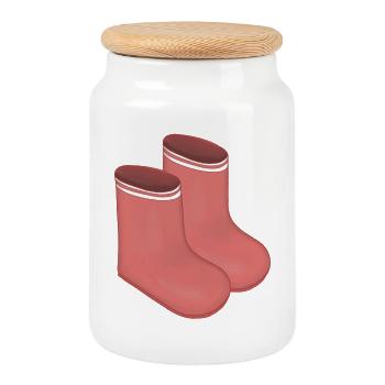 Red Retro Socks Duo - Cookie Jar with Wooden Lid - white - Front