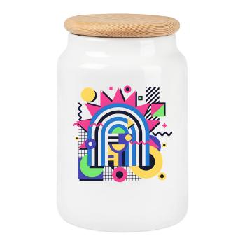 Design de formes graphiques colorées rétro de Memphis - Boîte à biscuits avec couvercle en bois - blanc - Devant