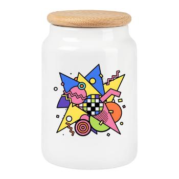 Style des années 90 à motif géométrique abstrait - Boîte à biscuits avec couvercle en bois - blanc - Devant