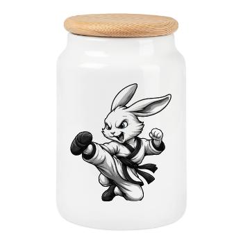 Karate Hase Dojo Kampfsport Fun Design - Keksdose mit Holzdeckel - Weiß - Vorne