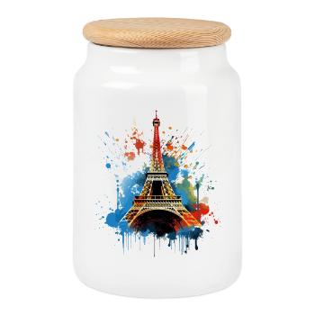 Paris Tour Eiffel, silhouette de la France Éclaboussures colorées - Boîte à biscuits avec couvercle en bois - blanc - Devant