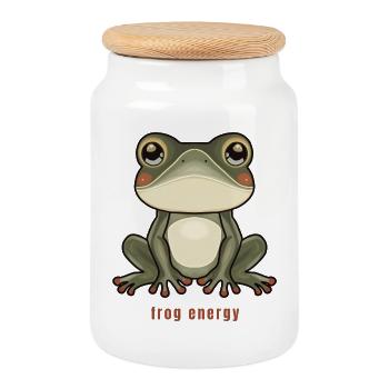 Cute Frog Energy süßer Frosch - Cookie Jar with Wooden Lid - white - Front