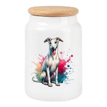 Windhund Geschenk - Keksdose mit Holzdeckel - Weiß - Vorne