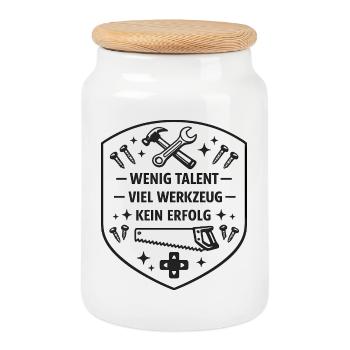 Wenig Talent Viel Werkzeug - Keksdose mit Holzdeckel - Weiß - Vorne