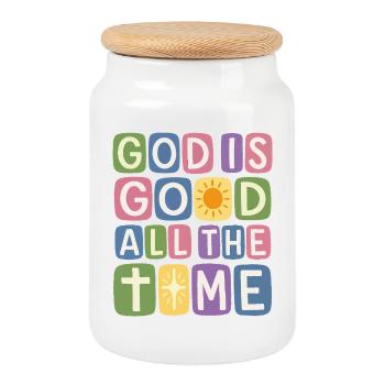God Is Good At All Times Retro Faith - Cookie Jar with Wooden Lid - white - Front