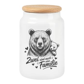 Bear Dad & Child Baby – Two Are Also a Family - Cookie Jar with Wooden Lid - white - Front