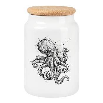 Octopus Geometric - Modern Sketch Design - Cookie Jar with Wooden Lid - white - Front