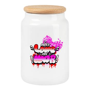 Make Love Not War – Chemise rétro hippie statement - Boîte à biscuits avec couvercle en bois - blanc - Devant