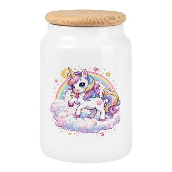 Licorne pastel sur l’arche des nuages - Boîte à biscuits avec couvercle en bois - blanc - Devant