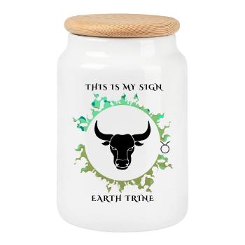 My sign is Taurus - Cookie Jar with Wooden Lid - white - Front