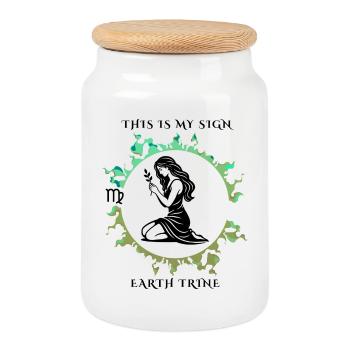My sign is Virgo - Cookie Jar with Wooden Lid - white - Front