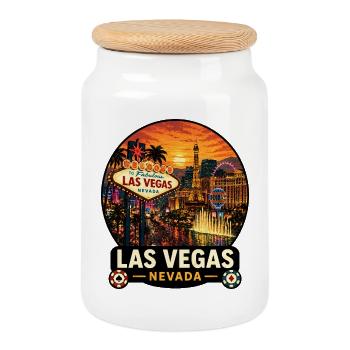 Conception des vacances au coucher de soleil à Las Vegas, Nevada - Boîte à biscuits avec couvercle en bois - blanc - Devant